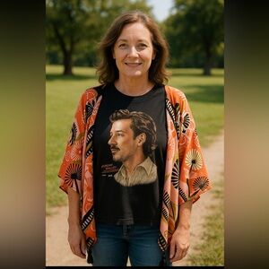 Custom Upcycled Morgan Wallen Graphic Tee Floral Kimono Poncho OOAK OSFM